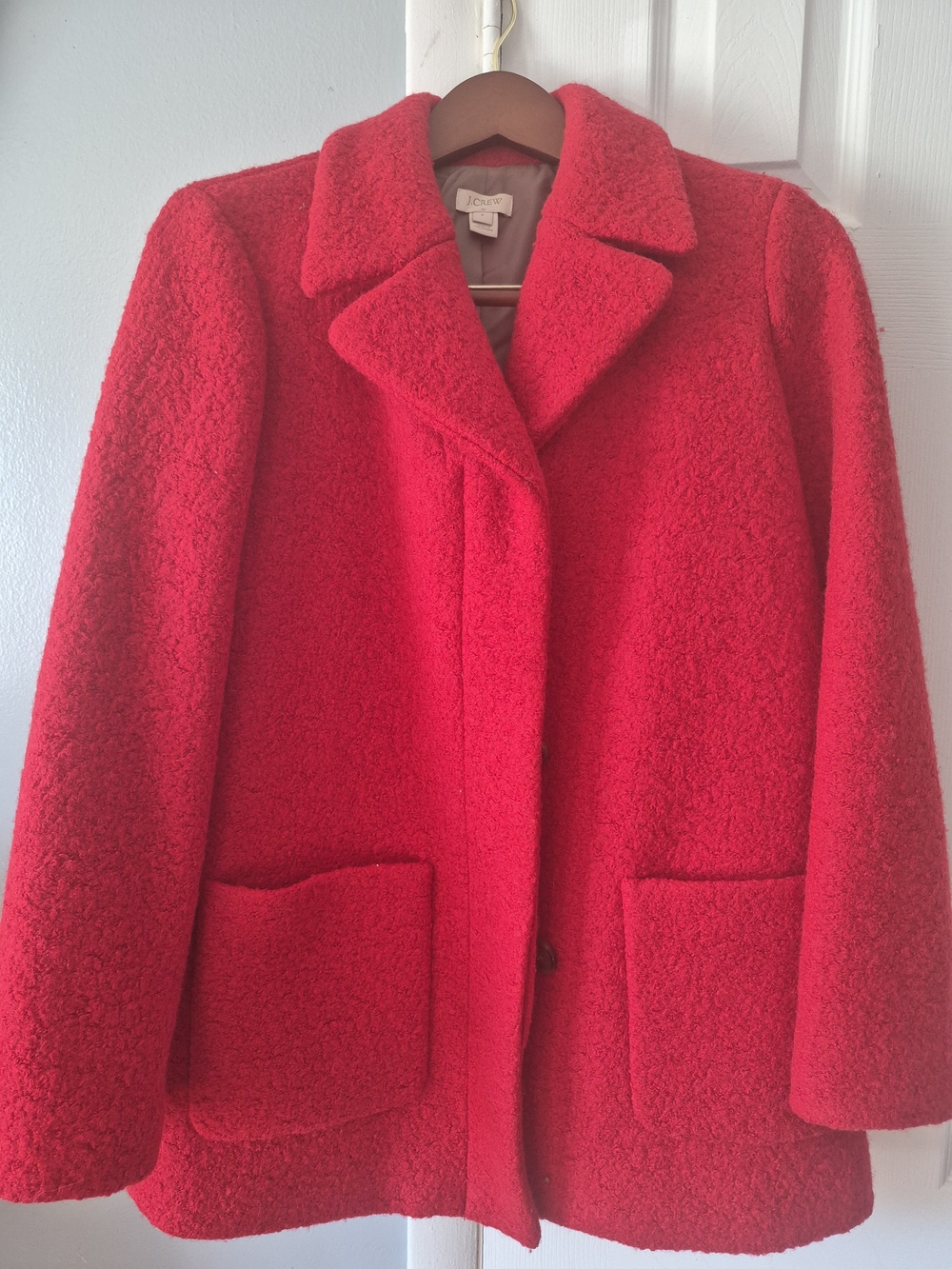J. Crew Bright Red Teddy Bouclé Jacket with Patch Pockets